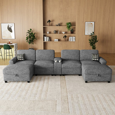 Modular 4-Seater Sectional Sofa With Cup Holder & Storage, Multi-Purpose Living Room Set