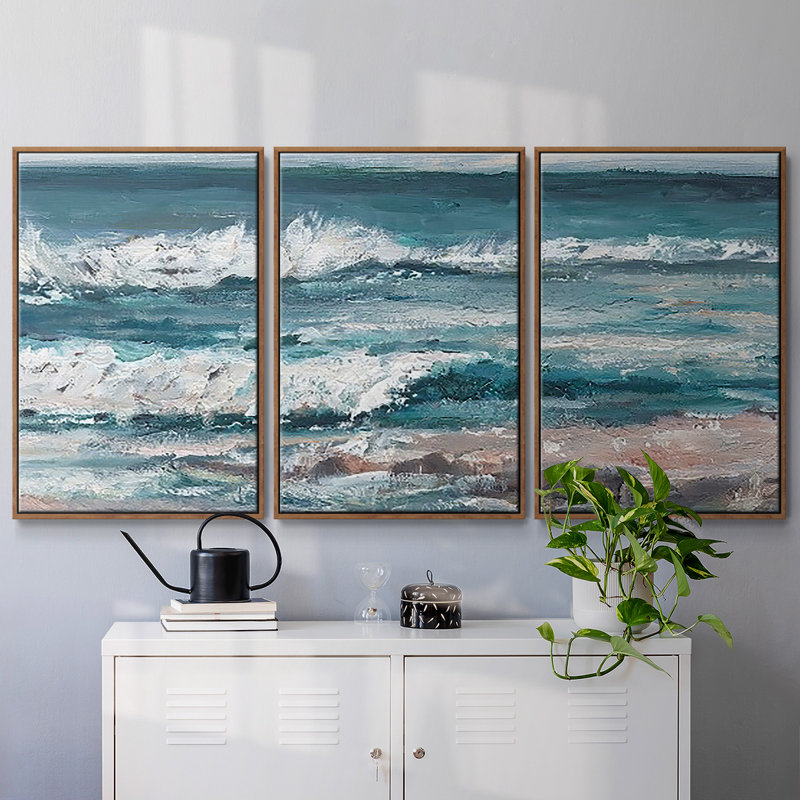 Ocean Breakers I - 3 pièces, reproduction sur toile, H 40 po x l 78 po x P 2 po, Noyer
