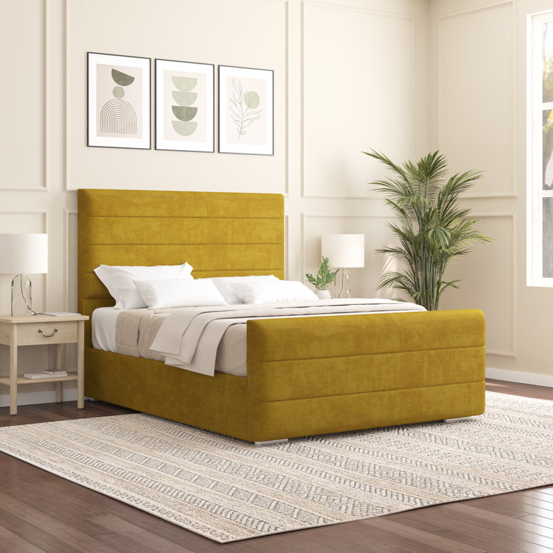 Boggs Upholstered Bed, Turmeric Yellow, Small Double (4')