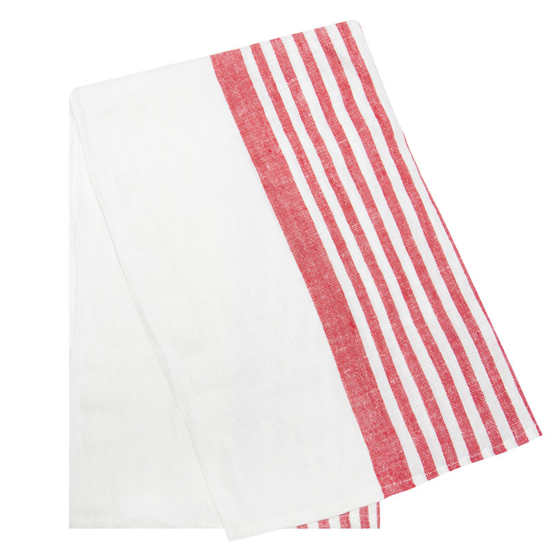 Camargo Stripe Tea Towel Kitchen Towel, White/Red
