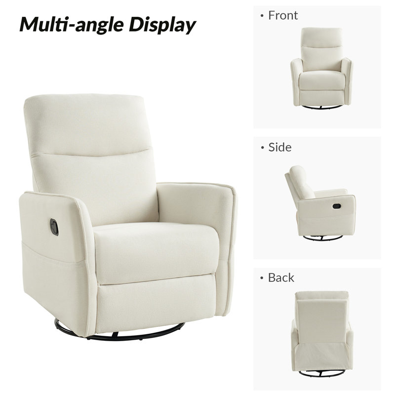 Scotsdale Modern Rocker Swivel Recliner with Two Side Pockets, Ivory Linen
