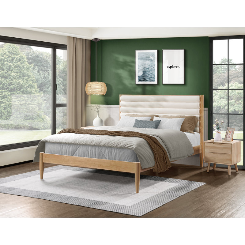 Bed Frame With Chenille Upholstered Headboard Bed