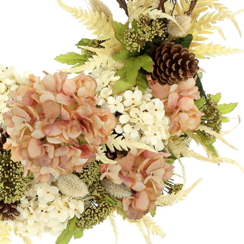 23" Queen Anne's Lace and Fern Wreath, Pink/Peach