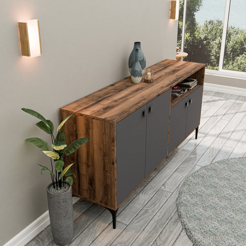 Mezza 77.6cm Console Table, Walnut/Anthracite