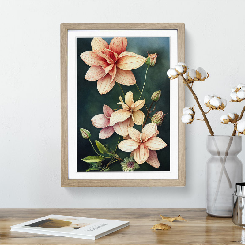 Dreamy Watercolour Flowers No.6 - Single Picture Frame Painting, 64cm H x 46cm W x 2cm D, Oak