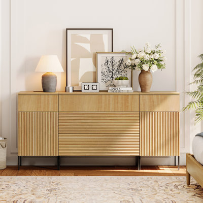 63" Reeded Baby Dresser With 5 Drawers, Wooden Kids Dressers With Charging Station, Modern Dressers For Bedroom, Nursery, Hallway by Latitude Run