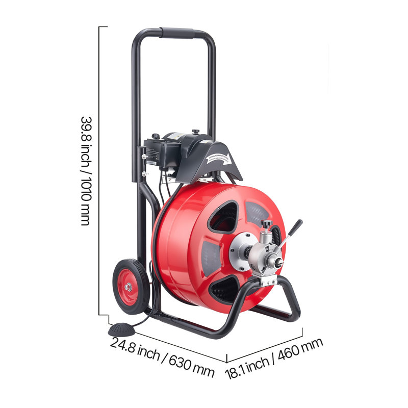 VEVOR 100 Ft x 3/4 In Auto Feed Drain Cleaner Machine with 4 Cutters, Electric Sewer Snake Auger on Wheels for 4-8 Inch Pipes