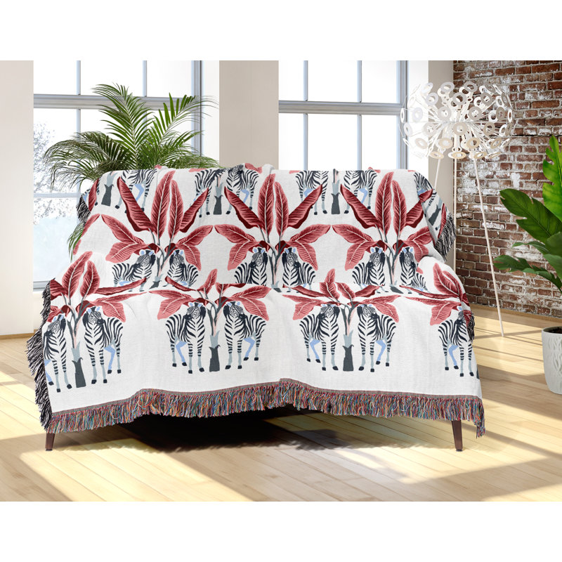 Jeté en mélange de coton Xavier Zebra, Noir / rose / blanc cassé, L 60 po x l 50 po