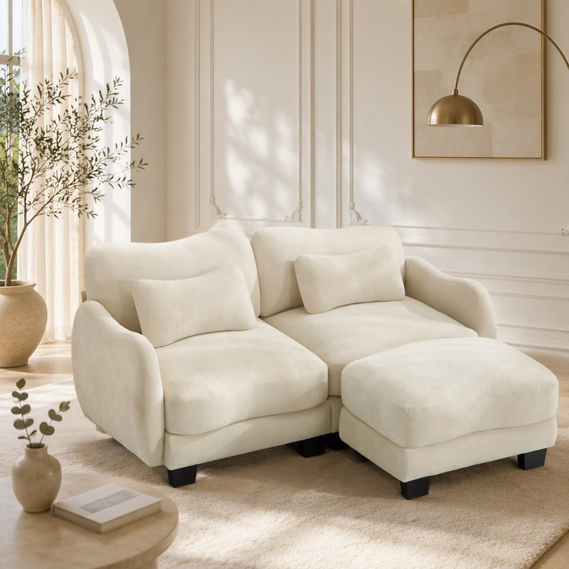 Canapé en L Chenille, Beige Chenille