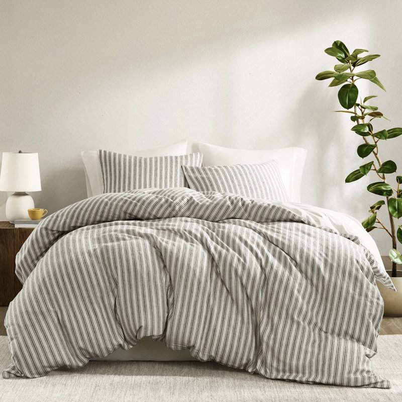 3 pièces de couette grise pour grand lit, lin en mélange de rayonne de coton, confort pour la peau, utilisation toutes saisons, grand lit à fermeture à boutons, mélange, conception réfléchie,