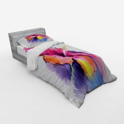 Hibiscus Flower in Pastel Romantic Petal Artwork Print Duvet Cover Set -  Ambesonne, bsnev_19545_twin