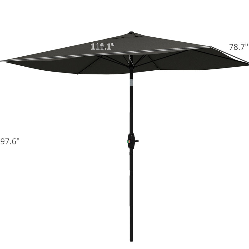 Parasol rectangulaire gris foncé de 6,5 pi x 10 pi. Auvent de table généreux pour l'extérieur. Protégé. Manivelle facile à utiliser et inclinaison réglable. Évent pour une organisation stable