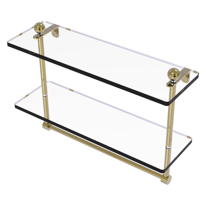 Gober 2 Piece Tiered Shelf with Towel Bar, 16", Unlacquered Brass