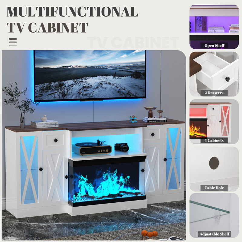 Meuble télé avec foyer électrique 36 po et porte vitrée Farmhouse