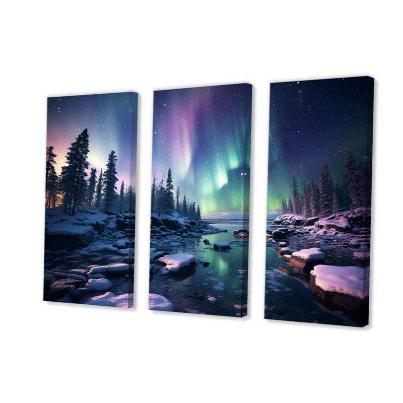 Canada Lumière polaire II sur toile, 3 pièces, H 40 po x l 60 po x P 1 po