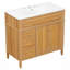 Meuble-lavabo de salle de bain avec lavabo, armoire en bois, tiroir rabattable, portes à fermeture en douceur, poignées élégantes en bois d'hévéa et grand espace de rangement