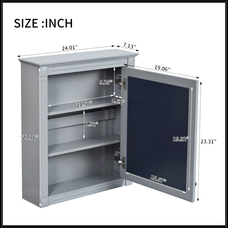 24'' X 27'' Wall Mounted Bathroom Storage Cabinet With Mirror, Gray