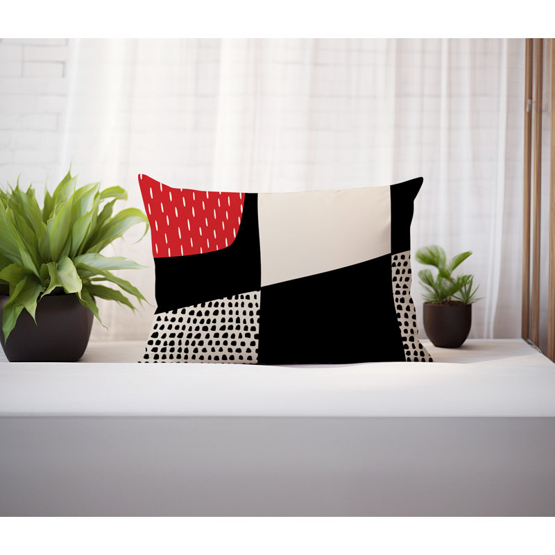 Coussin lombaire réversible intérieur / extérieur Vikka, H 14 po x l 20 po, Rouge / noir / blanc cassé