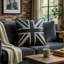Ensemble de 2 coussins décoratifs Bran, cuir grainé noir Union Jack, 20 po-126274905