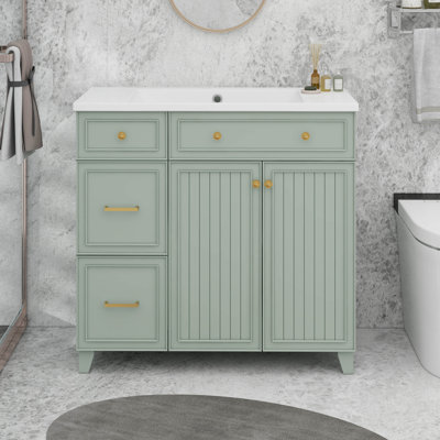Meuble-lavabo 36 po avec lavabo en céramique, tiroirs standard et double couche, tablettes réglables