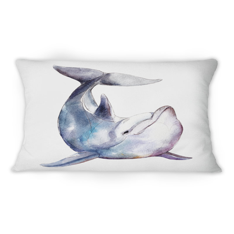 Coussin Blue Dolphin On White - imprimé nautique et côtier