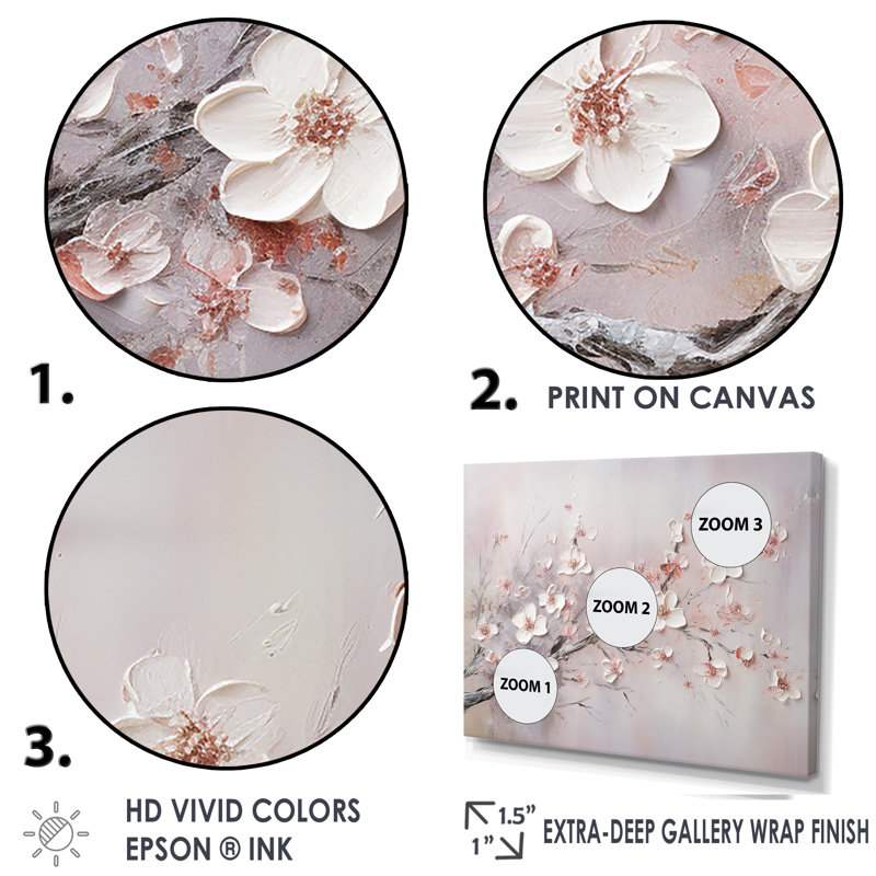 Pink And Gray Cherry Blossom Charm On Canvas Print - Blossom Canvas Print Blossom Tree wall art print, 24" H x 32" W x 1" D
