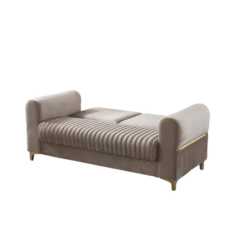 Melody Modern Contemporary Velvet Fabric Upholstered Sleeper Convertible Loveseat Made With Wood & Iron In Taupe