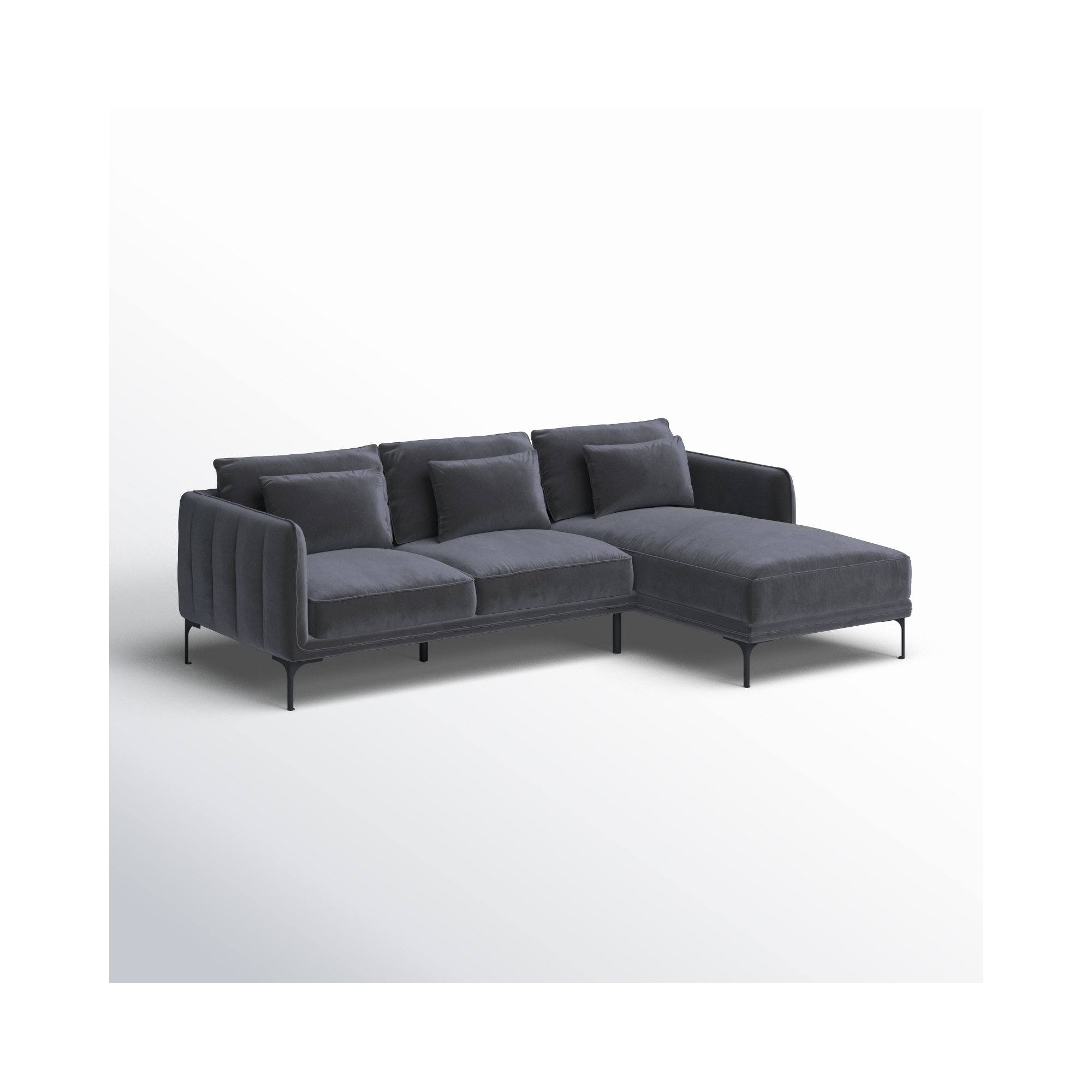 Rae Upholstered Chaise L-Sectional, Right Hand Facing, Grey Cotton Blend