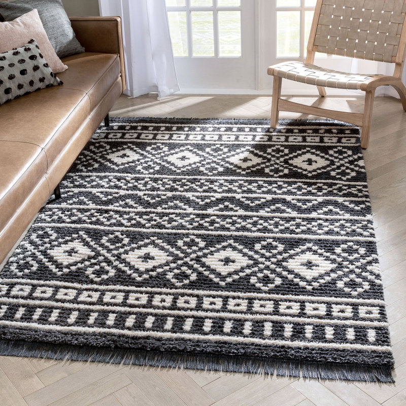 Maya Black and White Synthetic Handmade Area Rug