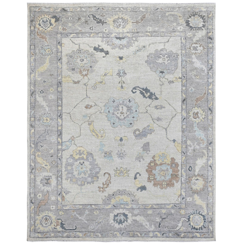 High-Quality Hand-Knotted Bone And Grey Area Rug
