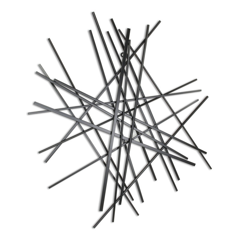 Sculpture dimensionnelle suspendue abstraite en métal noir 35 po x 34 po
