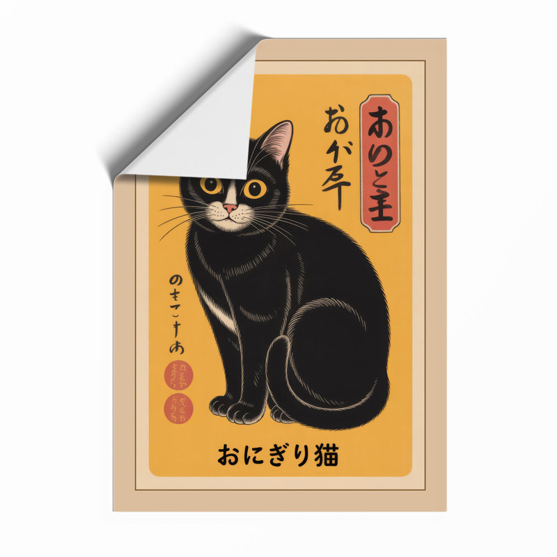Lucky Cat Charm Japandi - Framed Print, Unframed, A2 - 59.4 x 42.0 cm