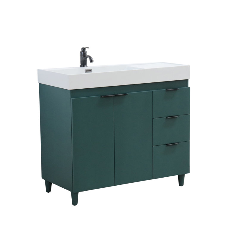 Meuble-lavabo simple 39,37 po avec comptoir en granite, Blanc, Vert forêt