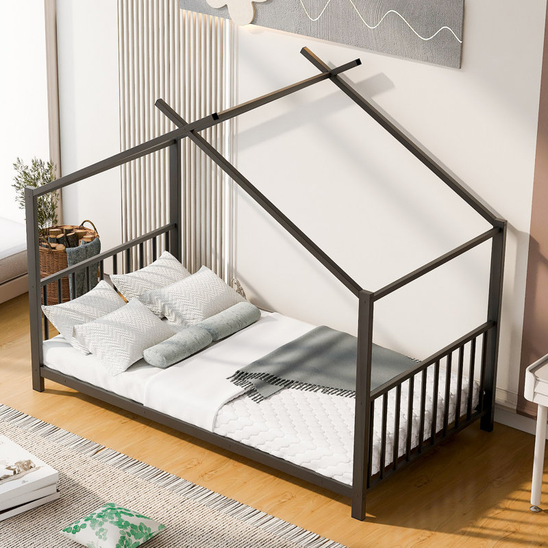 Metal House Platform Bed, Black