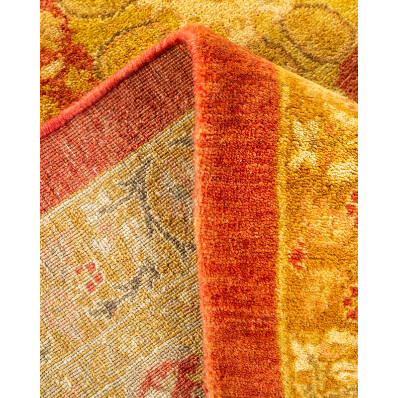 Tapis orange noué à la main de conception unique 8 pi 1 po x 10 pi 3 po Keenan