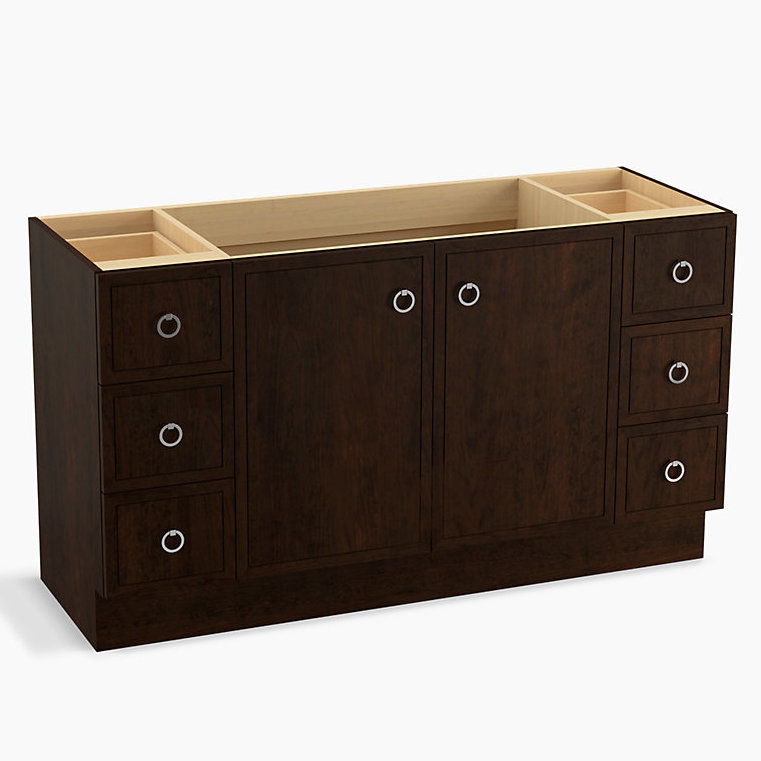 Jacquard 60" Vanity Base Only with Toe Kick, 2 Doors and 6 Drawers, Split Top Drawers, Suède Claret