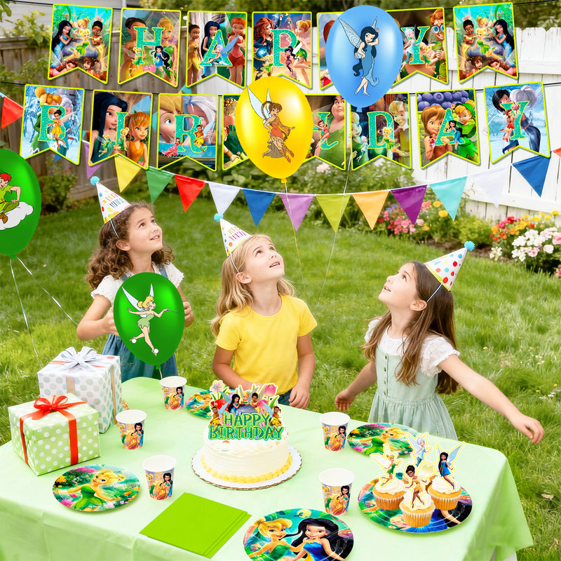 Décorations de fête d'anniversaire Tinkerbell, 112 pièces d'articles de fête Tinkerbell et ensemble de vaisselle pour enfants Tinkerbell