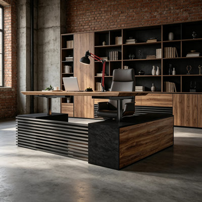 Abubakkar Adjustable Height Modular L-Shaped Standing Desk with Built-In Electrical Outlet