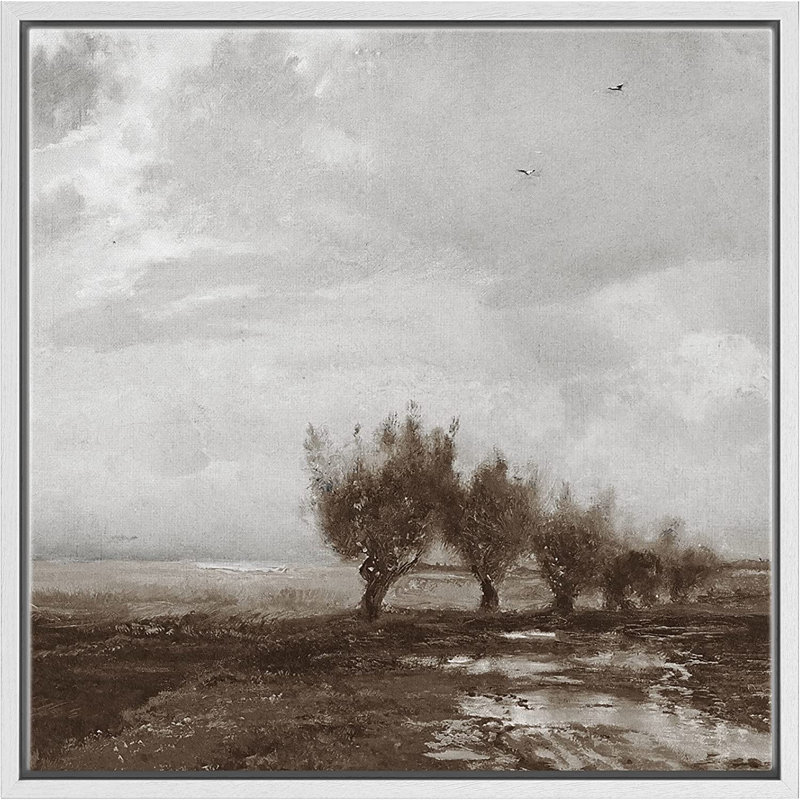 " Stormy Autumn Winter Pastoral Tree Landscape Wall Art ", 24" H x 24" W x 1.5" D, White