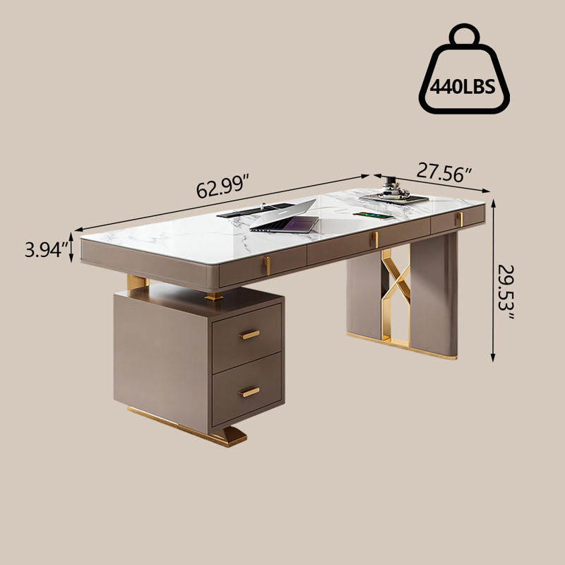 Bureau multifonctionnel moderne et minimaliste, H 29,53 po x l 62,99 po x P 27,56 po