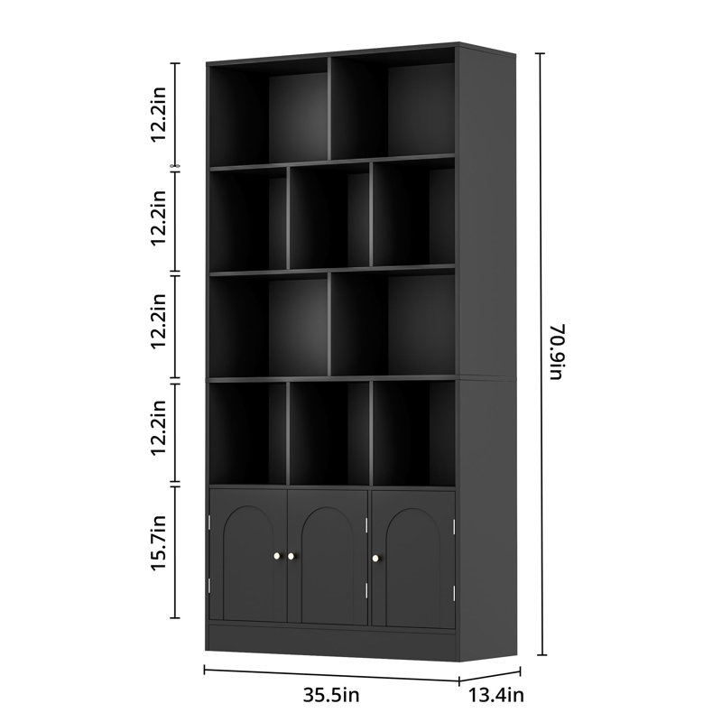Bibliothèque de 71 po de hauteur, Noir, noir, noir, noir