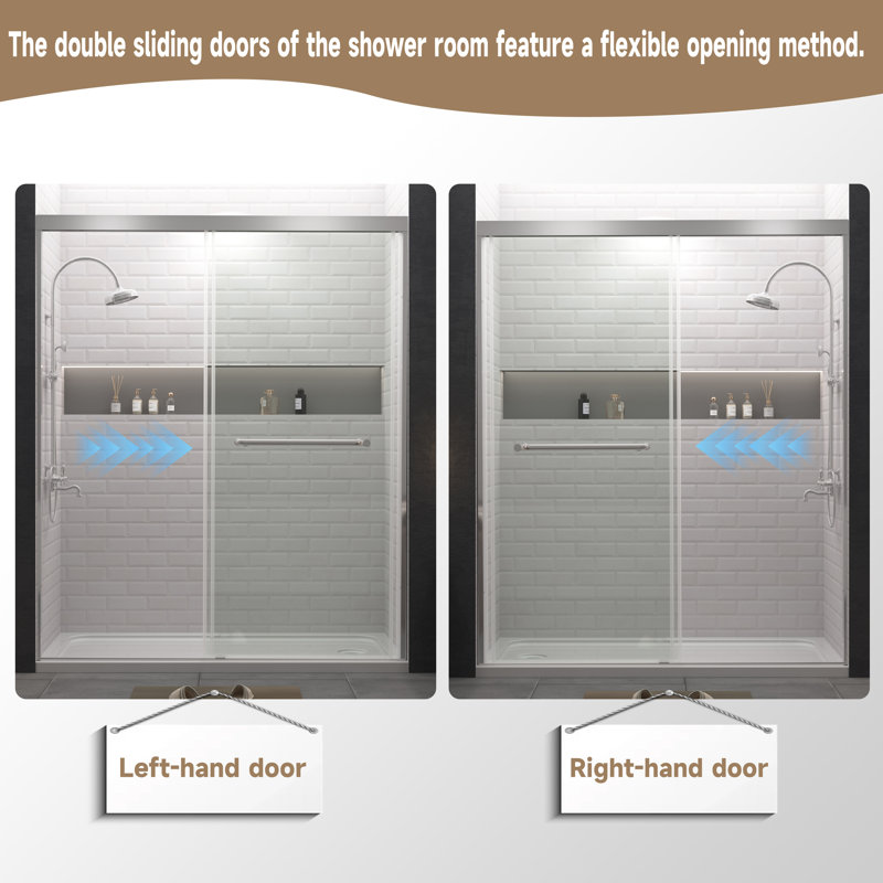 57–60 in W x 72 in H Modern Double Sliding Shower Door,  1/4 in (6mm) Tempered Glass, Chrome Aluminum Frame, Chrome