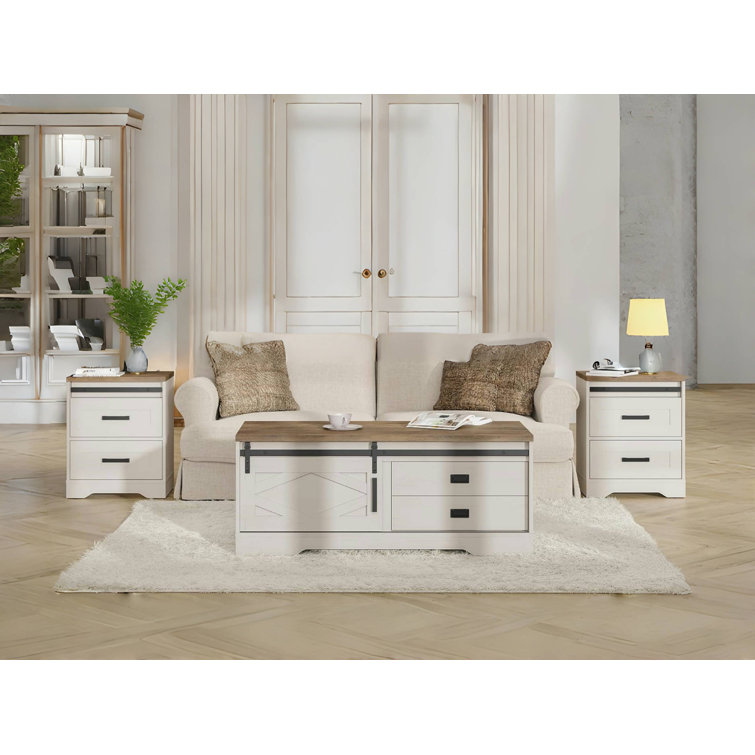 Rectangular Coffee Table And 2 Pack End Table With Charging Station Side Sofa Table