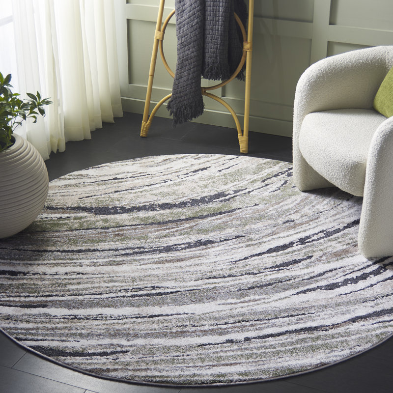 Fleurizard Opal Performance Abstract Rug, Round 6'7"