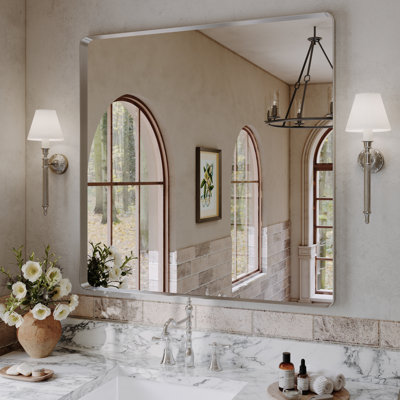 Lunara 1.18" Deep Rounded Corner Rectangular Bathroom Wall Mirror with Premium Tempered Glass & Aluminum Alloy Framed