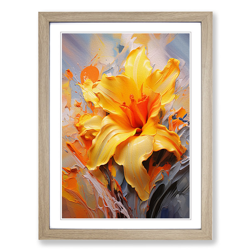 Daffodil Flower Action Painting Framed Print, 34cm H x 25cm W, Oak Framed