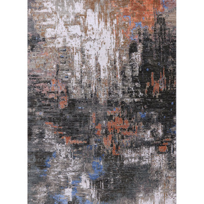 Tapis abstrait bleu / rouge / noir Bradner