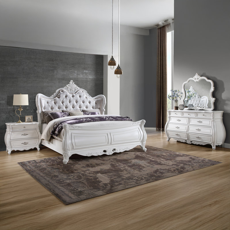 Lasiya Bedroom Set, Queen, 4 Pcs: Bed, Dresser, Nightstand, Mirror