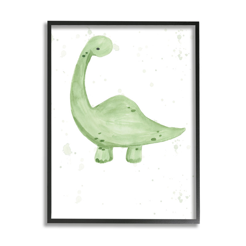 Dinosaure vert subtil cmw-089, H 14 po x l 11 po, Giclée encadrée noir minuit, Oui