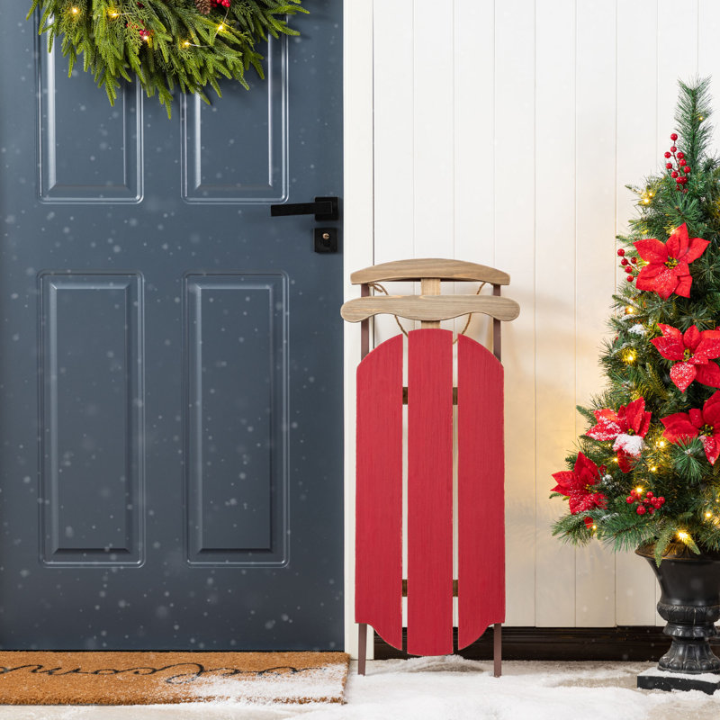 Décoration de véranda de Noël en bois 34,25 "H, Rouge